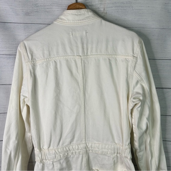 Mango size Large Long Sleeve Off White Utility Denim Jumpsuit Boilersuit - Picture 8 of 12